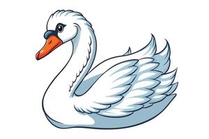 Elegant Cartoon Swan with White Feathers and Orange Beak on Transparent Background vector