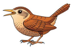 Cartoon Carolina Wren with Open Beak on White Background Design vector