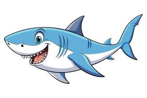Cartoon Blue Shark with Sharp Teeth on White Background vector