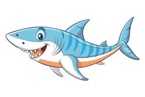 Cartoon Shark with Stripes Smiling and Showing Teeth on White Background vector
