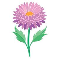 Isolated Simple Flat Style Purple Flower with Green Leaves on White Background vector