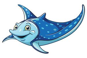 Smiling Spotted Cartoon Stingray with Blue Shade on Transparent Background vector