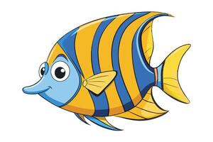 Cartoon Angelfish with Striped Body on Transparent Background vector