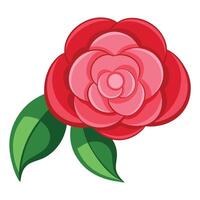 Detailed Red Camellia Flower with Green Leaves on a White Background vector