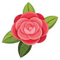 Flat Pink Flower Design with Green Leaves on a White Background Design vector