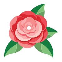 Flat Rose with Green Leaves, Isolated on White Background, Botanical Element vector