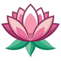 Isolated Pink Lotus Blossom Icon with Green Leaves on Transparent Background vector