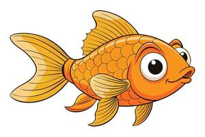 Cartoon Goldfish Swimming with Big Eyes and Fins Isolated on Transparent Background vector