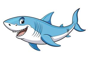 Cheerful Cartoon Shark with Sharp Teeth on White Background vector