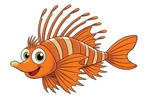 Cartoon Orange Lionfish with Big Eyes and Fins on Transparent Background vector
