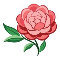 Stylized Rose Blossom with Lush Green Leaves Isolated on White Background vector