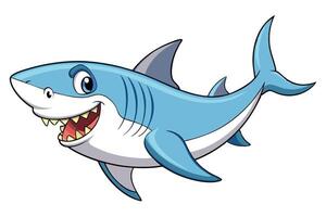 Blue Shark Cartoon with Big Smile and Sharp Teeth on Transparent Background vector