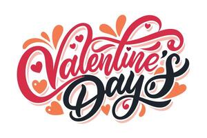 Valentines Day Typography with Hearts and Swirls in Red and Black on White vector