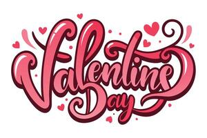 Valentines Day Glossy Pink Script Text Hearts on White Holiday Typography vector