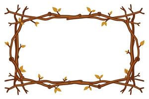 Rustic Cartoon Branch with Golden Leaves, Wooden Texture on Transparent Background vector