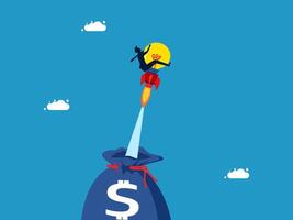 a man is flying on a rocket with a dollar sign vector
