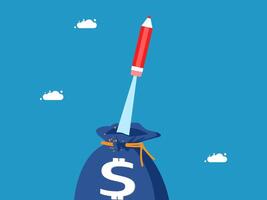 a rocket is flying out of a bag with a dollar sign vector