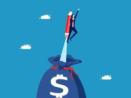 heroman is standing on top of a bag with a dollar sign vector