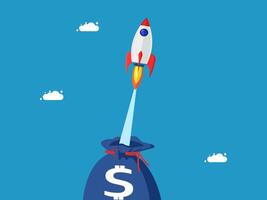 a rocket is launching into the air with a bag of money vector