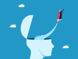 woman flying on top of a brain with a rocket vector