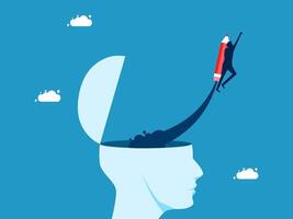 businessman flying on top of a brain with a rocket vector