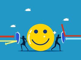 Protect your positive thoughts. Business team holding shield to protect optimism vector