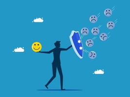 a man holding a shield with smiley faces on it vector