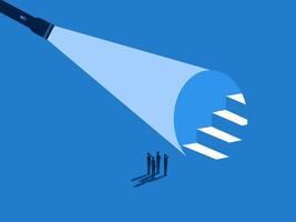 Revealing the working. group of businessmen look at the light shining on the stairs vector