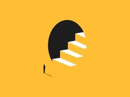 Courage to improve oneself,Businessman standing in front of the stairs to success in a dark hole vector