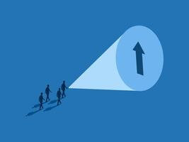 Guiding People, Business Leader Holds Flashlight and Sees the Shadow of Pointing Up vector