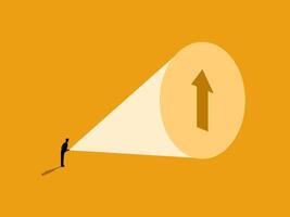 Road to Success, Businessman holding a flashlight and seeing the shadow of an arrow vector