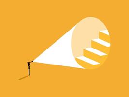 Businesses hold binoculars and look for the ladder of success one step at a time vector