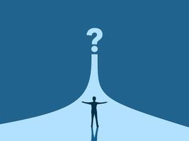 Businessman standing on the street facing a question mark problem. vector