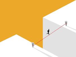 Quick Strategy, Risk, Businessman Running on a Rope Crossing the Gap vector