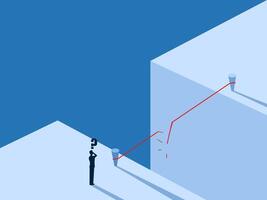Courage, Risk Assessment, People Thinking of Crossing the Gap on the Broken Rope vector