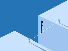 Courage, Risk, Businessman Thinking on a Rope Crossing the Gap vector