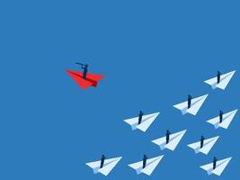 Vision, the businessman riding a paper plane stands out from the crowd vector