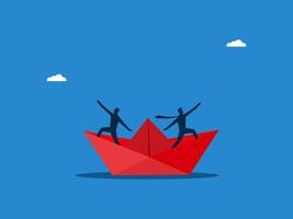 Different ideas, Two businessmen control the paper boat in different directions vector
