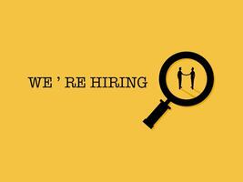 Agree to accept the job, two businessmen standing shaking hands in a magnifying glass vector