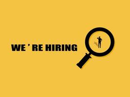 Selecting a job, businessman standing and making a decision in a magnifying glass vector