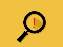 Warning of fraudulent information, magnifying glass analyze warning icon vector