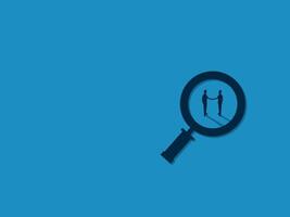 Two business people agreeing in a magnifying glass, Selecting and analyzing people vector