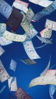 Falling bank note money, vertical animation seamless loop video