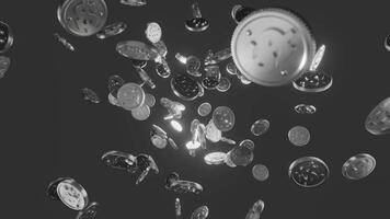 Falling Dollar silver coin from sky, 3D animation seamless loop video