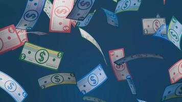 Falling bank note money, slow animation seamless loop video