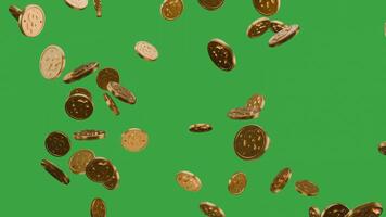 Falling Dollar coin money, green screen slow animation seamless loop video