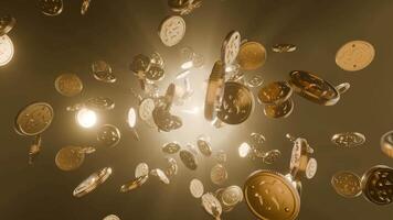 Falling Dollar gold coin from sky, 3D animation seamless loop video