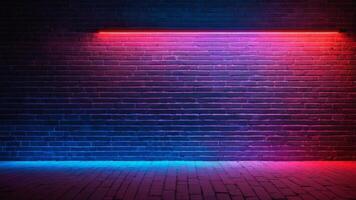 Neon lights on brick wall photo
