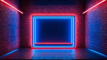 Neon sign in a dark room with brick walls photo
