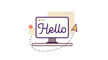 Olá palavra em computador monitor video